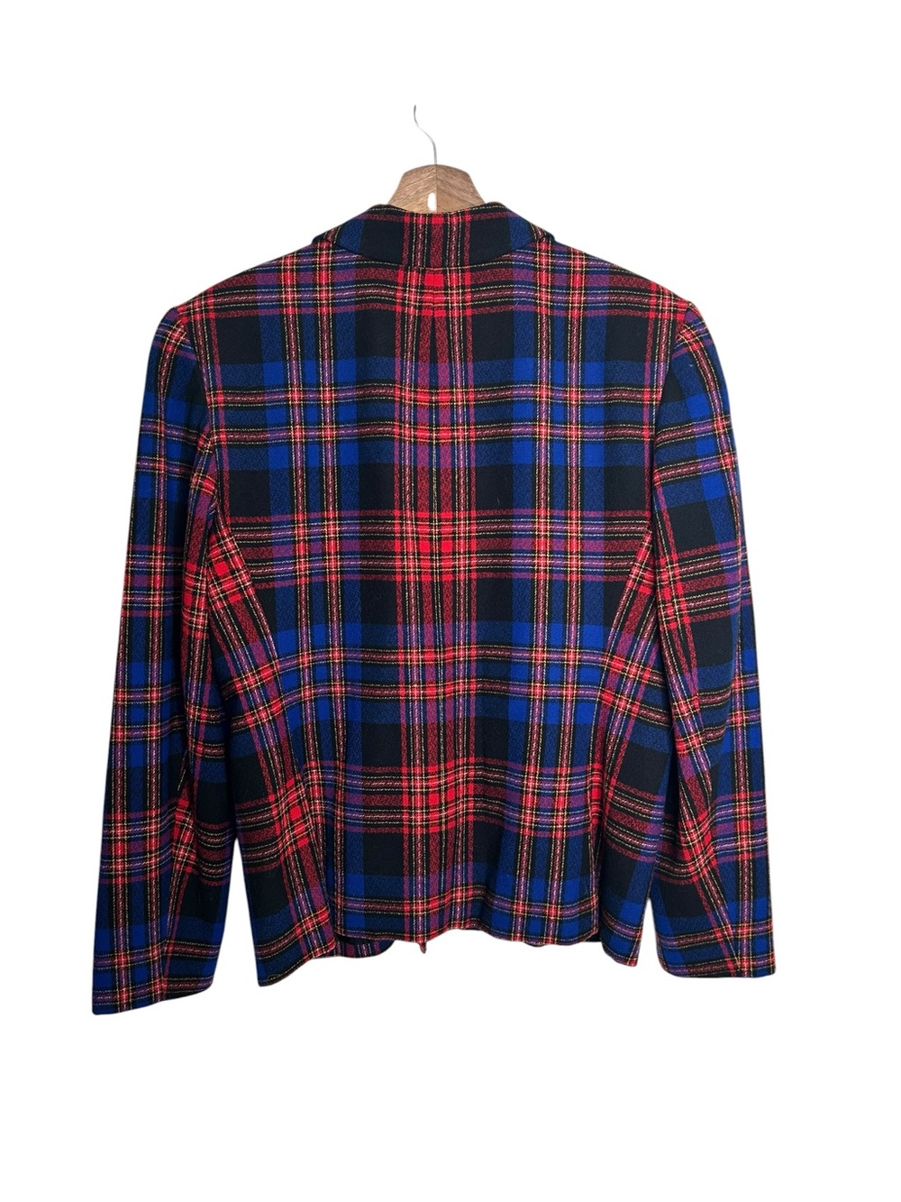 PENDLETON Vintage 100% Virgin Wool Red Blue Tartan Plaid Blazer Jacket Size 14 - Picture 7 of 9